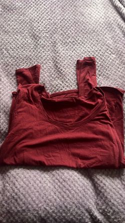 U Neck Burgendy Red Long Sleeve, XXL