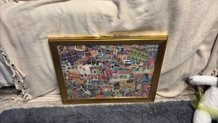 18 x 24 Framed Vintage Postage Stamp  Collage Art