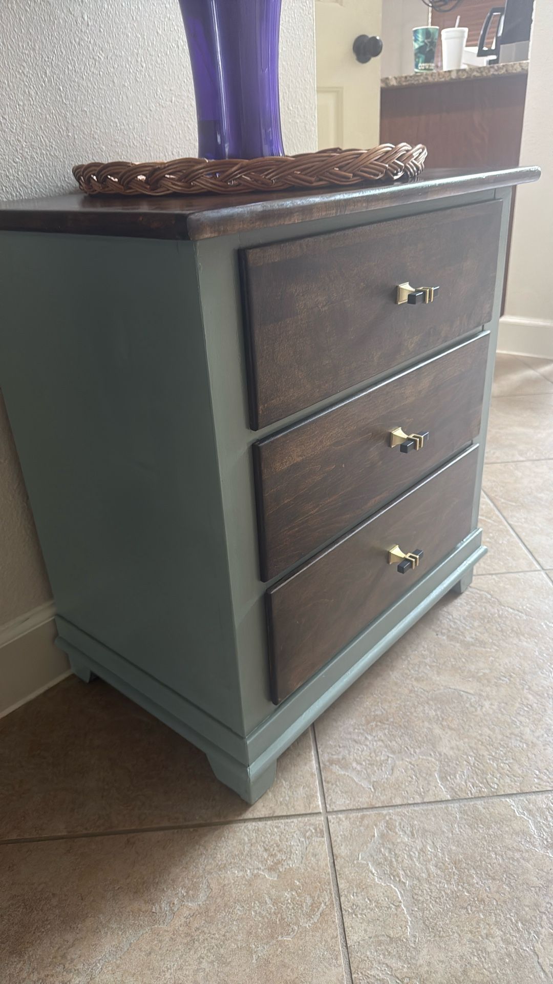 Real Dark Oak stained Top Night Dresser With Mint Finish.