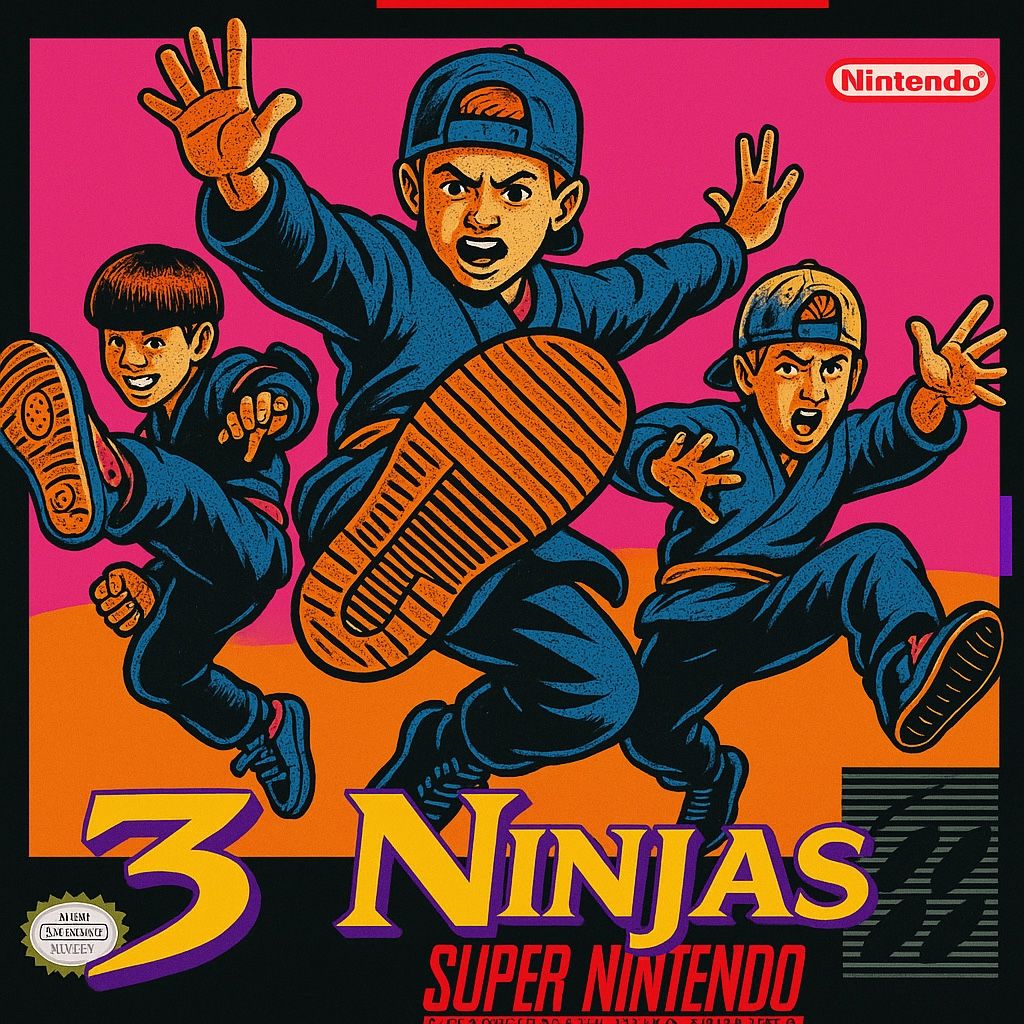 3 Ninjas SNES Retro Fan Art Poster of Movie Game Box
