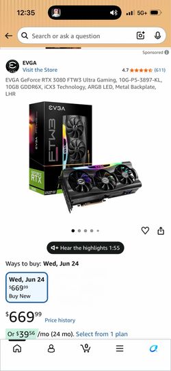 EVGA GeForce RTX 3080 FTW3 Ultra Gaming, 10GB GDDR6X, iCX3 Technology, ARGB LED, Metal Backplate, LHR