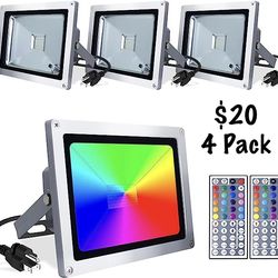 4 Pack Outdoor / Indoor Color Lights RGB Light Flood Lights With Remote Plug in