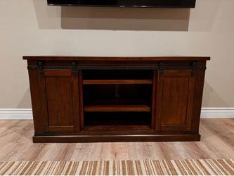 Wood Farmhouse TV Stand with Sliding Doors
