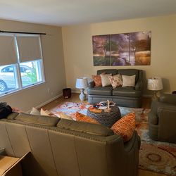 Leather sofa, love seat and chair