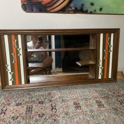 Mid-Century Modern Shadowbox Wall Shelf Mirrored Walnut Atomic Vintage