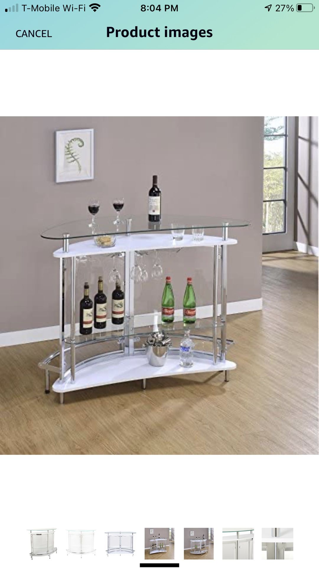 Coaster Modern Bar Unit Chrome and Clear  with 4 Blue Chairs