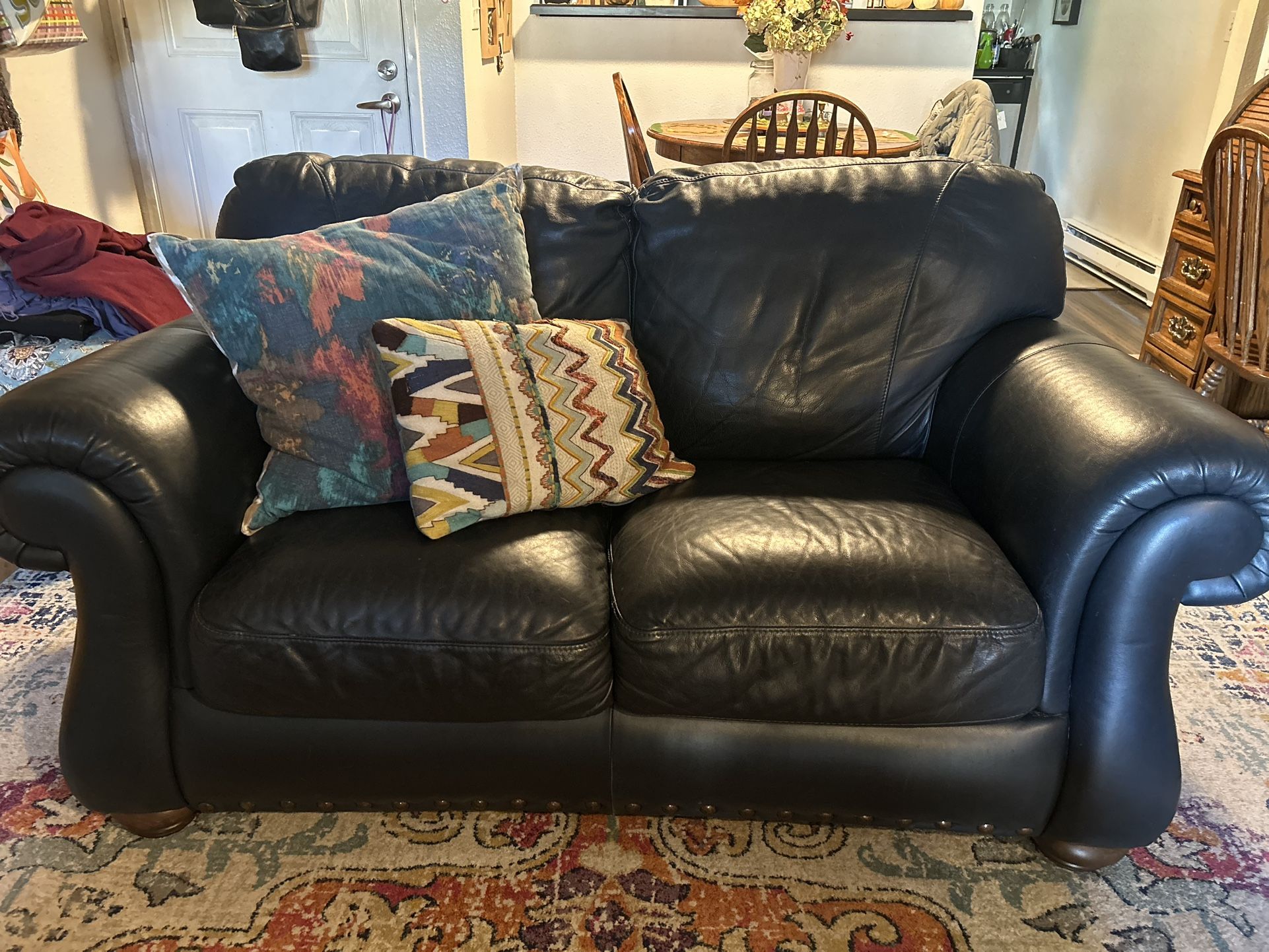 Overstuffed Navy Blue Loveseat