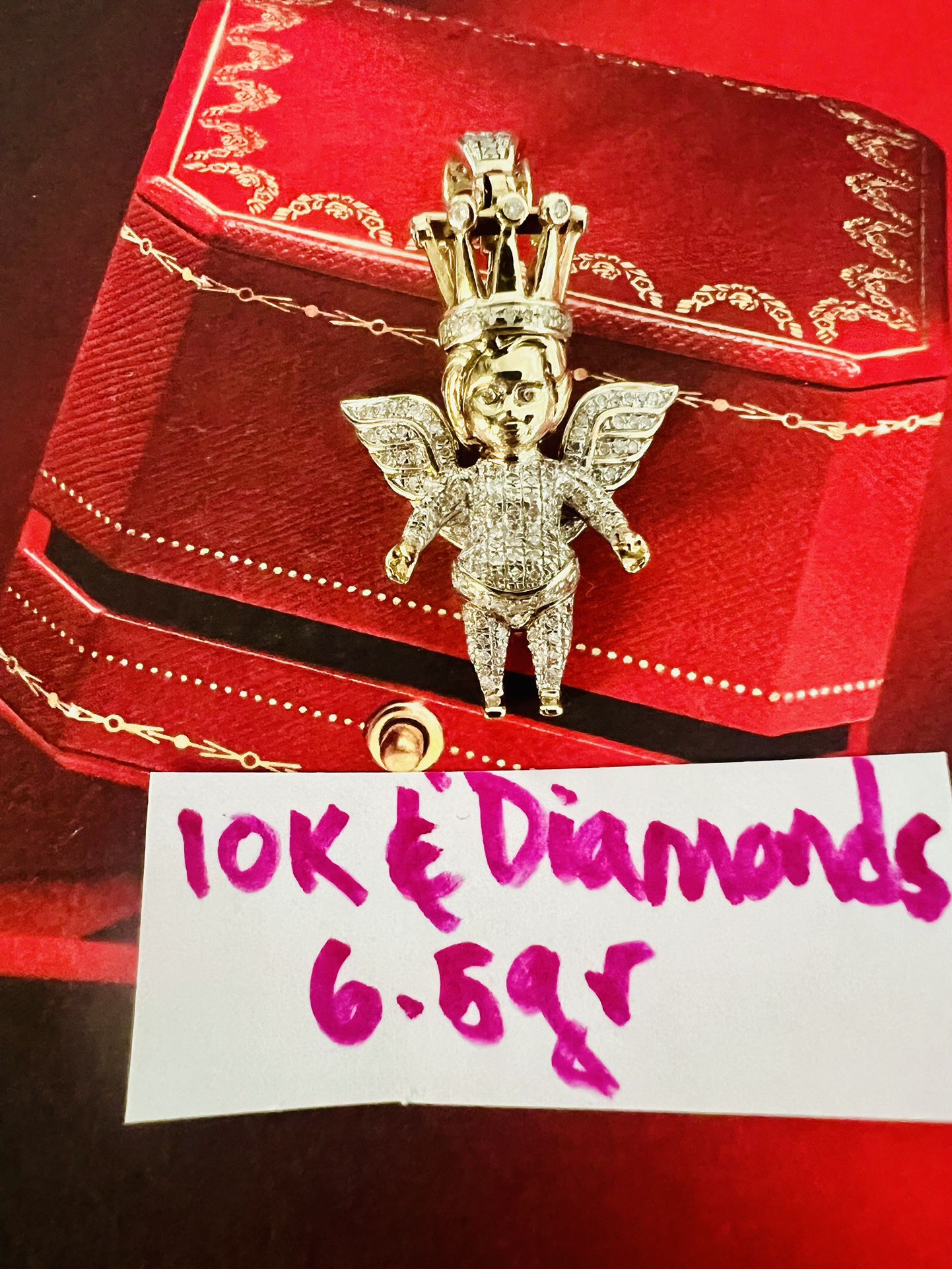 10K Solid Gold 🤴 Angel Diamonds 💎 Pendant 