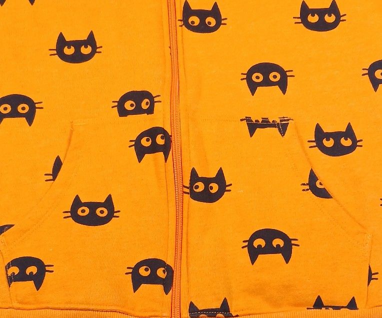 XL 14/16 Black Cats Kids Halloween Zip Up Front Hoodie Jacket Sweatshirt Orange
