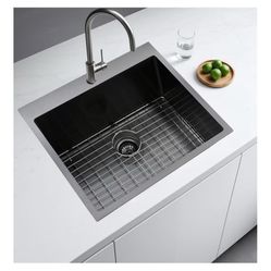 VESLA HOME 25 Inch Black Drop In Kitchen Sink, 25 x 22 (2SBG) $100