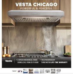 New - VESTA 750CFM Powerful 30 Inch Under Cabinet Range Hood With Stainless Steel Body