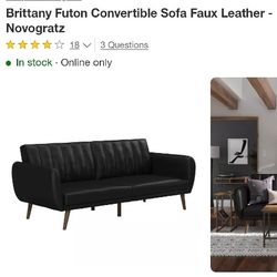 Black Faux Leather Convertible Sofa Couch