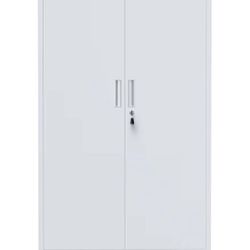 Metal Storage Cabinet with Locking Doors and 3 Adjustable Shelves, 53.5-Inch Tall Lockable Steel Storage Cabinets for Home Office Garage Pantry (White