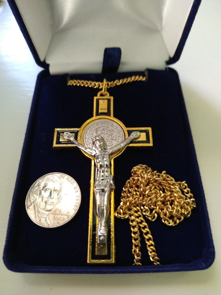 Two-toned St Benedict Crucifix Necklace