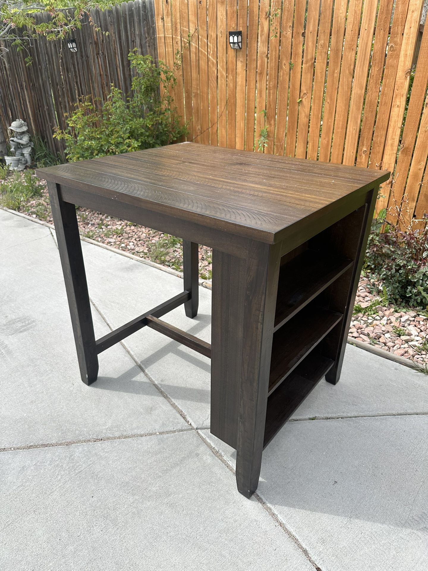 Brown Wood Bar Table w/ Side Storage Shelves