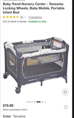 Baby Trend Nursery Center - Tanzania: Locking Wheels, Baby Mobile, Portable Infant Bed $60