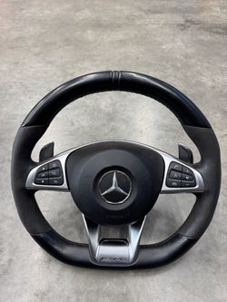 15-18 Mercedes W205 C43 GLC63 AMG Steering Wheel Flat Bottom Suede OEM Full Assembly