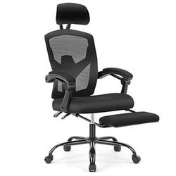 AFO Ergonomic Office Chair, High Back Office Chair with Lumbar Pillow & Retractable Footrest, Mesh Office Chair with Padded Armrests and Adjustable He