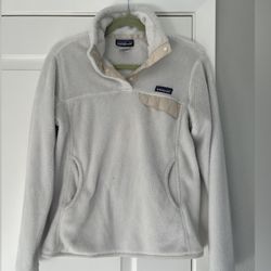 PATAGONIA Re-Tool T-Snap Pullover Women Medium Cream Fleece Jacket Half-Snap