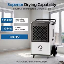 250 pt. 8,000 sq.ft. Commercial Dehumidifier for Basement in. White, High Efficiency Compressor