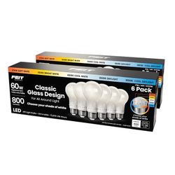 Feit Electric 60W Replacement 5-CCT LED Classic Glass A19 Bulbs. 5 bulbs.