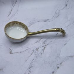 Antique 1908 Hand Painted Porcelain Ladle Jam Spices White Gold Nippon