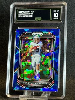 2023 Prizm Draft Picks 💥 Christian Mccaffrey 💥 Blue Ice Prizm /99 GMA 10 💎 Mint - San Francisco 49ers