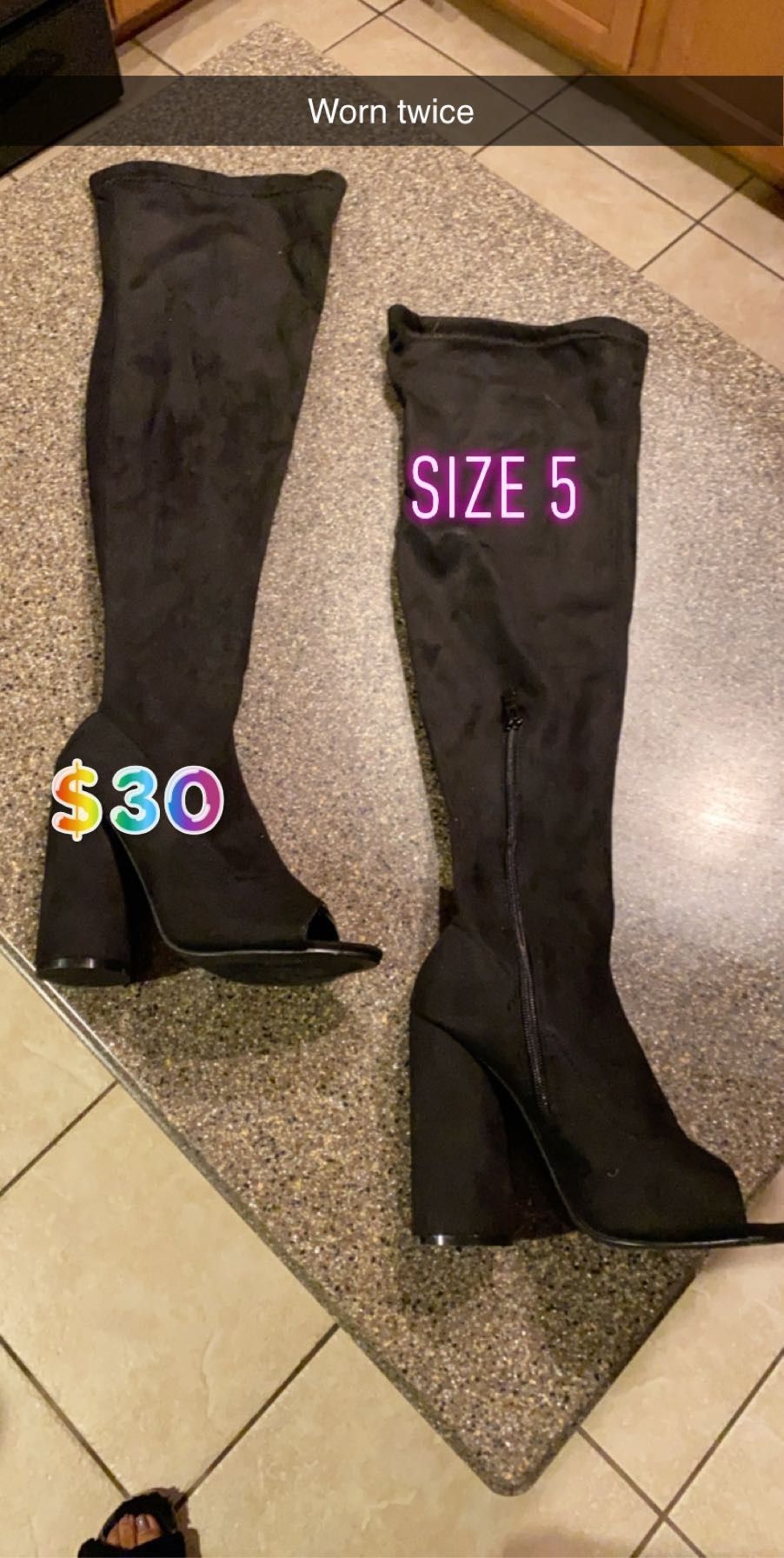 Black thigh high velvet boots