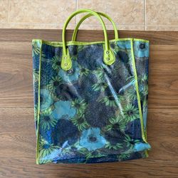 Vintage Vinyl Floral Tote Bag Purse