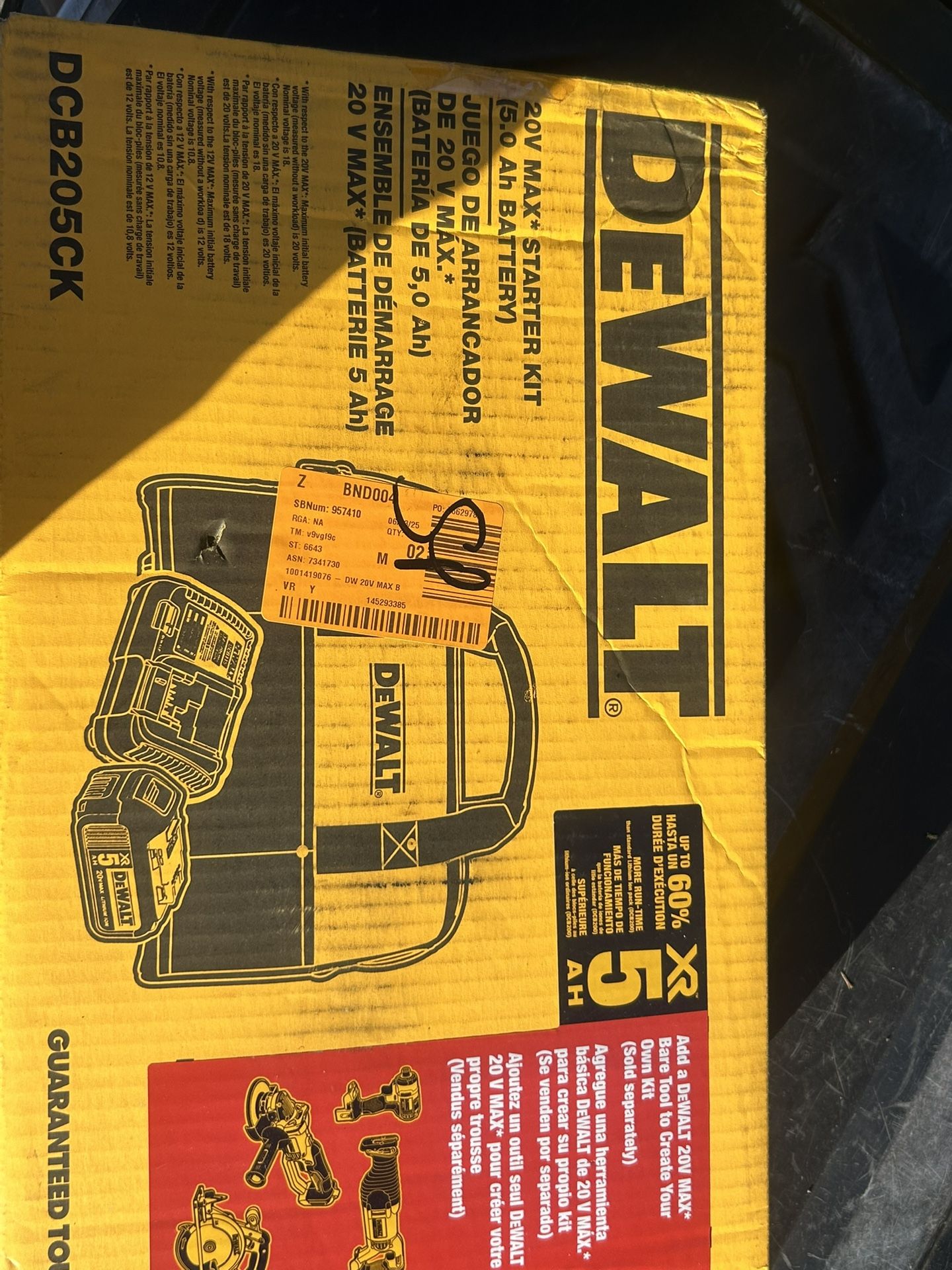 New Dewalt XR 5 Amp Batter, Charged With Construction