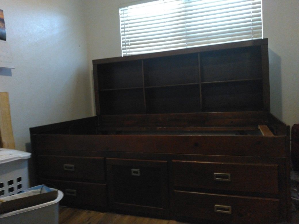 Bed and dresser combo dark stain