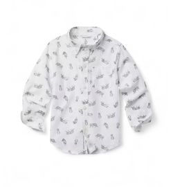 Janie and Jack Tiger Print Poplin Shirt Sz 4