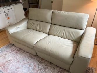 Cream Leather Power Recliner Sofa - Dania
