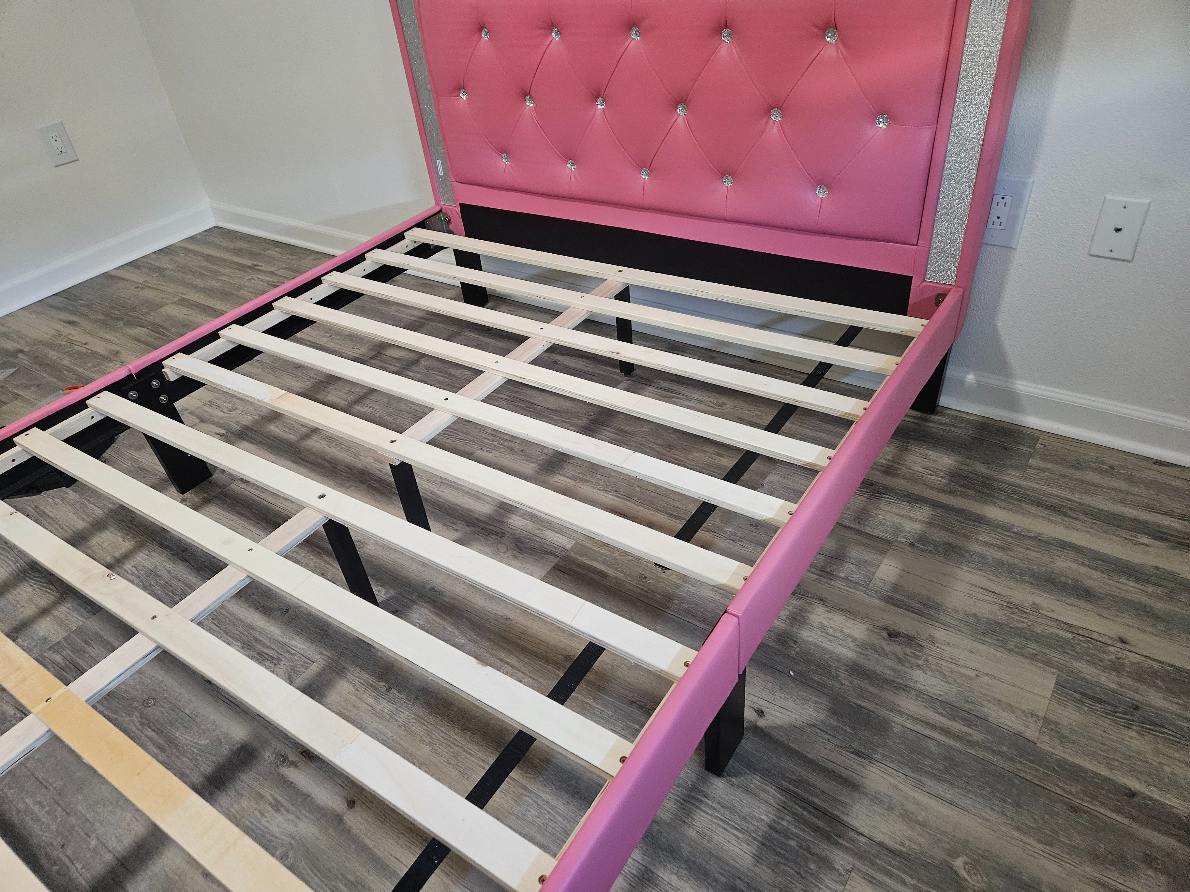 Brand new pink faux leather full platform bedframe (new in box)