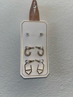 3-Pair Earring Set Crystal Studs and Hoops