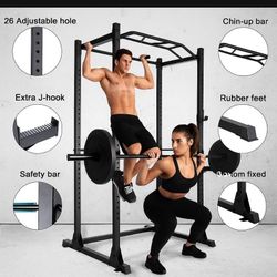 Power Rack Power Cage Workout Station Home Gym for Weightlifting Bodybuilding and Strength Training (1200lb Capacity with 2 Extra J-Hooks