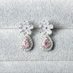 White & Pink Sapphire Earrings 