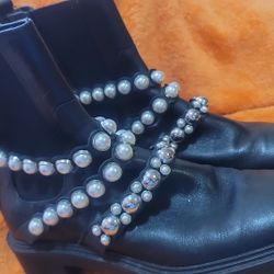 Zara leather lug sole pearl boots