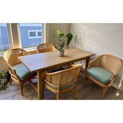 4 Vintage Rattan Barrel Back Arm Chairs | Accent Chairs