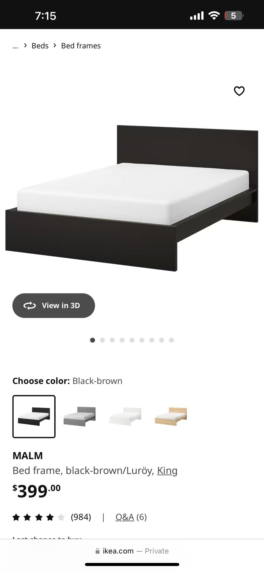 King Size Bed Frame & Mattress ( Malm Ikea )