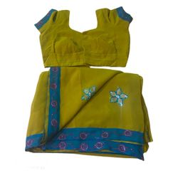 Indian Lime Green Blue Sari Saree