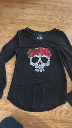 Black Long Sleeve Sugar Skull Graphic Top