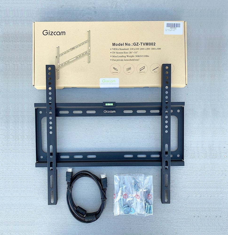New $10 Fixed 26”-55” TV Wall Mount Bracket Low Profile, Max 110Lbs (w/ 5ft HDMI Cable)