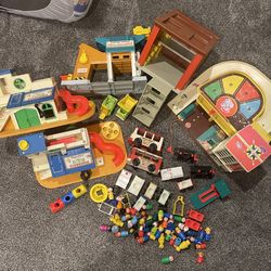 Vintage Toy Lot - Fisher Price - Sesame Street - Firehouse - Clubhouse - Lift And Load Depot Etc