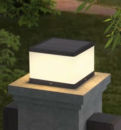 Solar Pillar Light Outdoor 9.84" Modern Post Light Dusk to Dawn IP54 Waterproof Solar Column Cap Lights 3000K Luxry LED Landscape Lighting Lamp for Pa