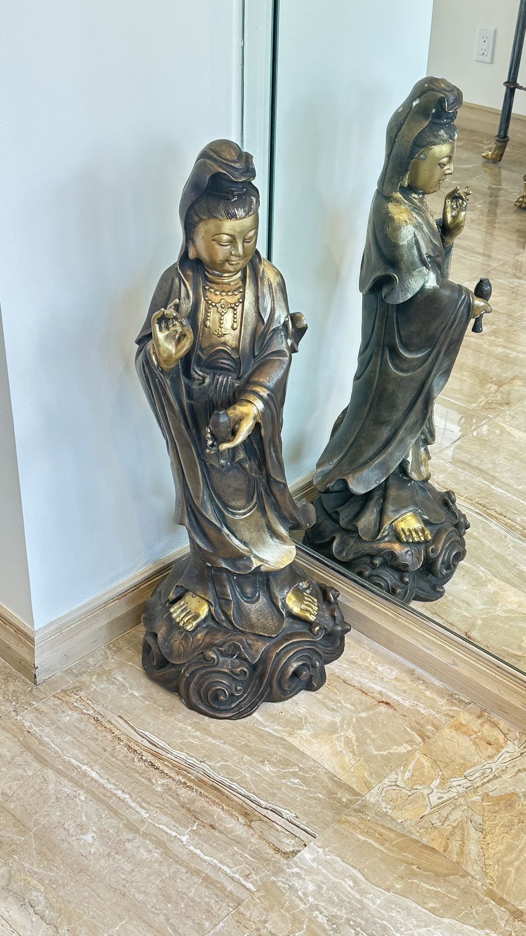 Buddhism Bronze Gilt Kwan-yin Guan Yin Goddess Statue