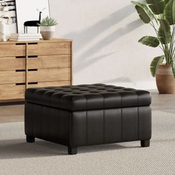 Storage Ottoman for Living Room, Bedroom, Black Faux Leather