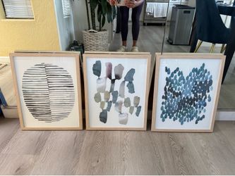 3-Piece Framed Watercolor Blue Abstract