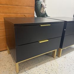 Modern Black Nightstands (Set of 2) – Gold Legs / West Elm Style