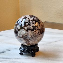 0.6 Lb (269g) Black Flower Agate Sphere Quartz Crystal 